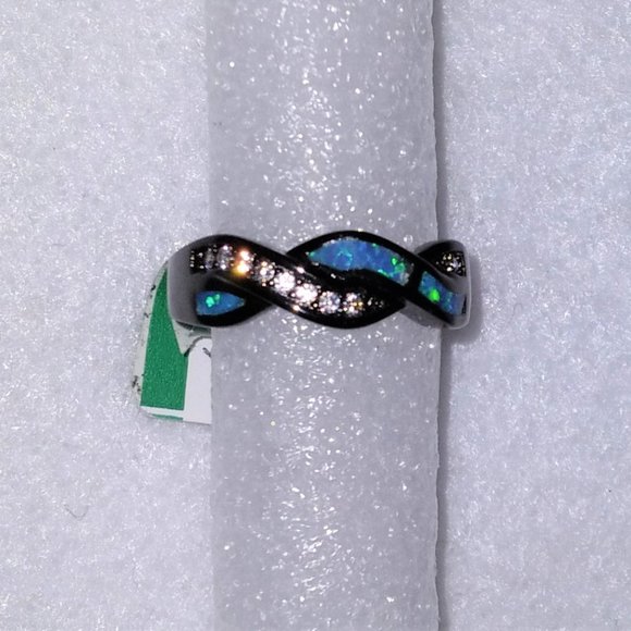 Jewelry New Blue Labcreated Fire Opal Black Gold Plated Ring Size 7 Poshmark